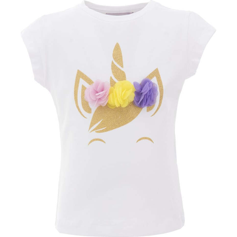 Multicolor Tulle Unicorn T-Shirt, White - T-Shirts - 1