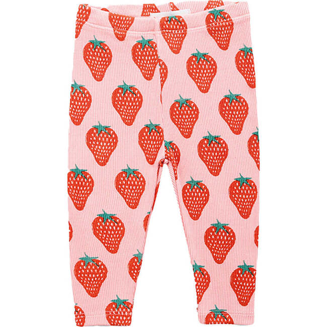 Strawberry Print Leggings, Pink - Leggings - 1