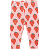Strawberry Print Leggings, Pink - Leggings - 1 - thumbnail