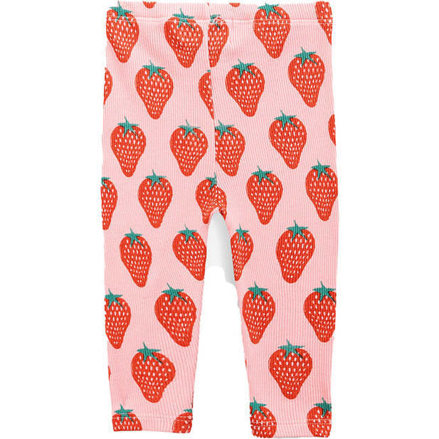 Strawberry Print Leggings, Pink - Leggings - 2