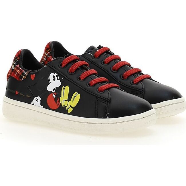Mickey Plaid Tab Sneakers, Black - Sneakers - 1