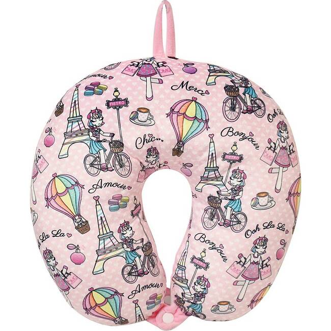 Gwen Paris Print Neck Pillow, Pink - Pillows - 1