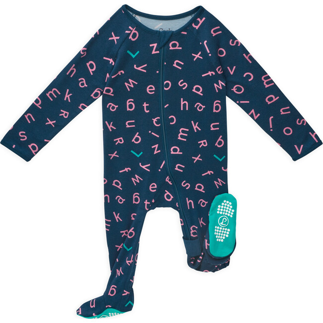 Ultimate Zip Footie, Navy Blue/Wild Rose ABC - Pajamas - 1