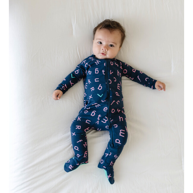 Ultimate Zip Footie, Navy Blue/Wild Rose ABC - Pajamas - 2