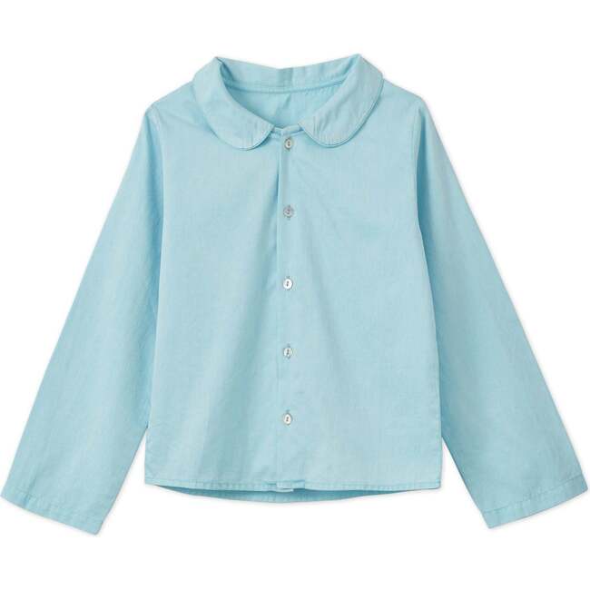 Long Sleeve Organic Cotton Woven Peter Pan Collared Shirt, Sky Blue With Natural Mineral Dye