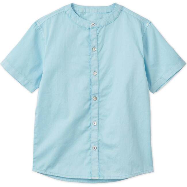 Short Sleeve Organic Cotton Woven Shirt, Sky Blue With Natural Mineral Dye