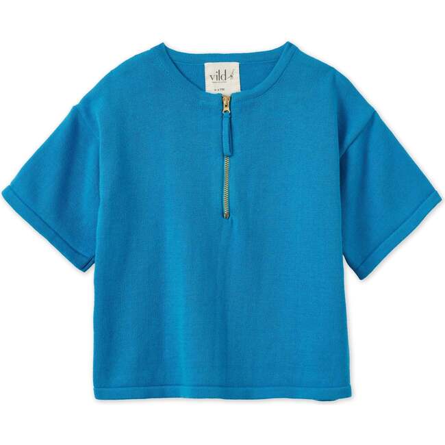 Organic Cotton Knit Kimono Shirt, Archipelago Blue