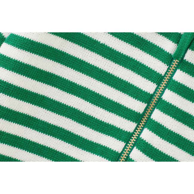 Organic Cotton Knit Cardigan, Green and Ecru Stripe