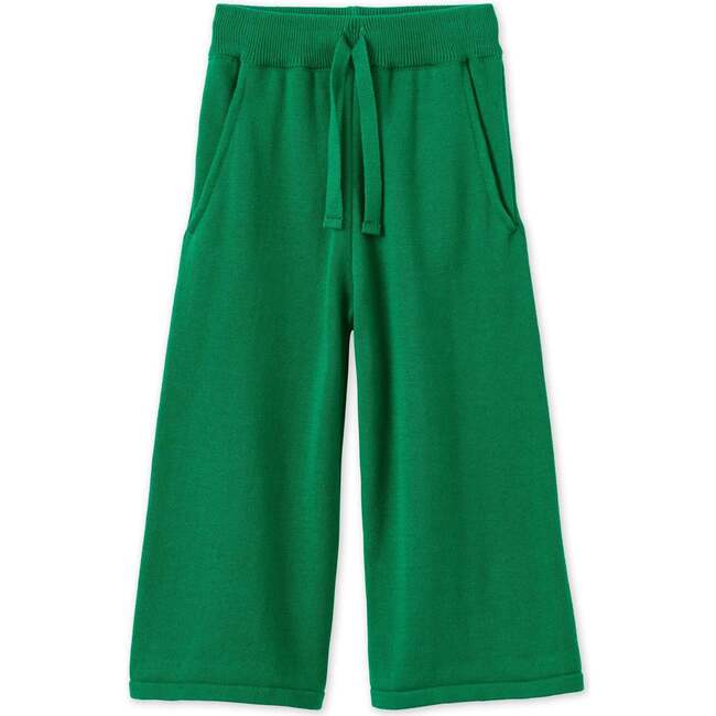 Organic Cotton Knit Wide Leg Trousers, Green - Pants - 1