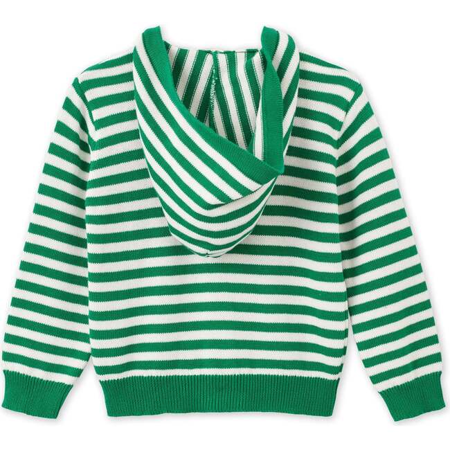 Organic Cotton Knit Cardigan, Green and Ecru Stripe - Cardigans - 3