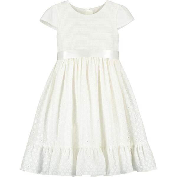 Clara Smocked Floral Embroidered Cotton Girls Occasion Dress, White ...