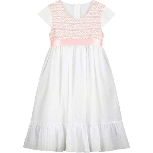 Poppy Cotton Embroidered Smocked Baby Dress, Pink & White
