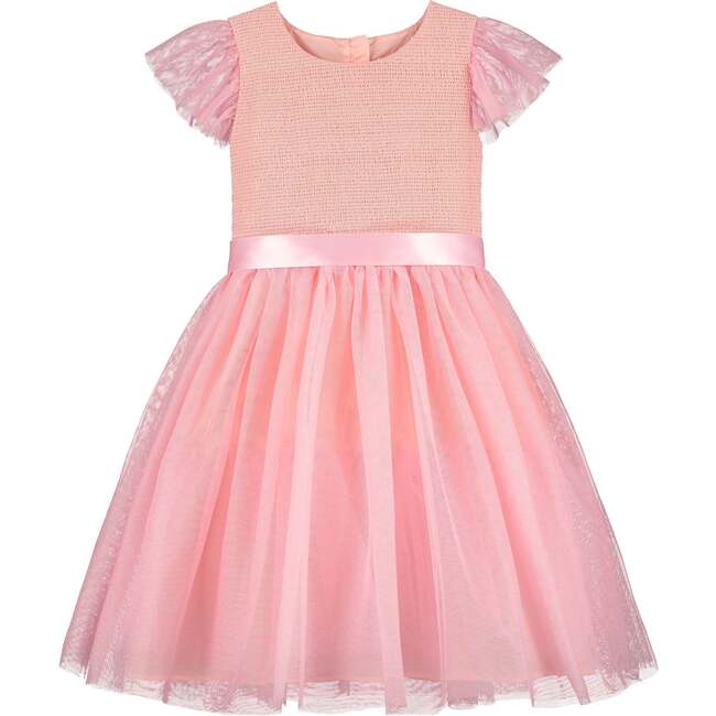 Confetti Smocked & Embroidered Tulle Girls Occasion Dress, Sugar Pink - Dresses - 1