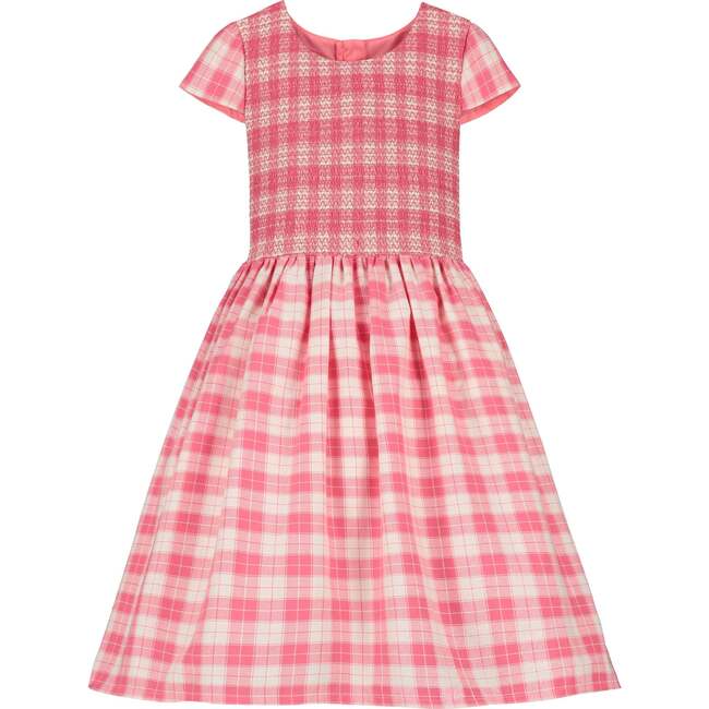 Bonnie Plaid Cotton Smocked Girls Party Dress, Pink - Dresses - 1