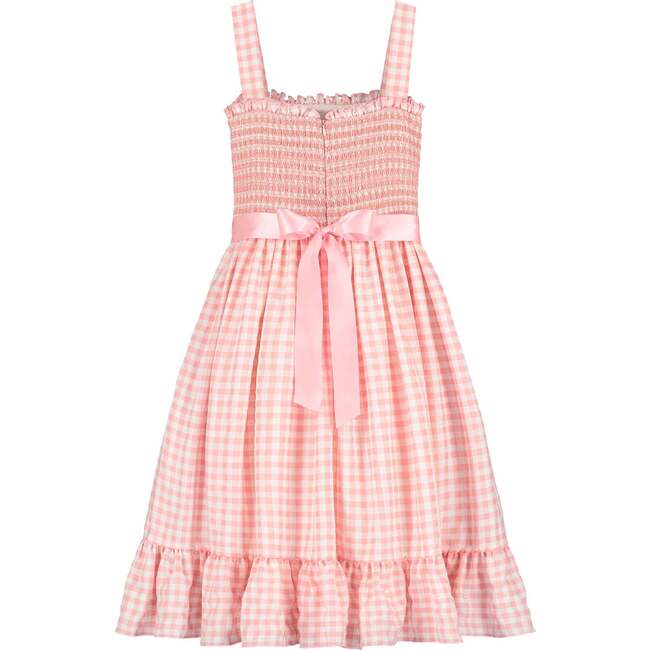 Ava Smocked & Embroidered Gingham Check Girls Party Dress, Pink - Dresses - 3