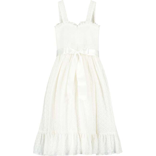 Ava Smocked Embroidered Cotton Girls Occasion Dress, White - Dresses - 3