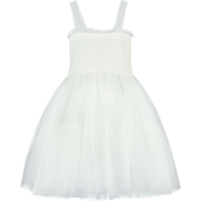Angel Smocked & Embroidered Tulle Girls Occasion Dress, White - Dresses - 1