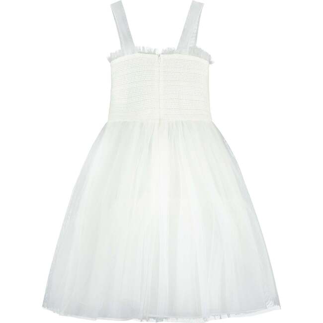 Angel Smocked & Embroidered Tulle Girls Occasion Dress, White - Dresses - 3