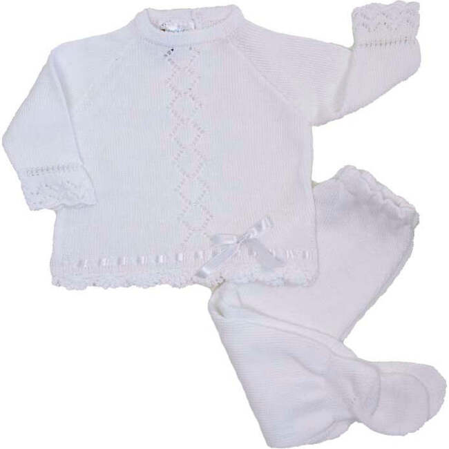 Crochet Sweater Set, White - Mixed Apparel Set - 1