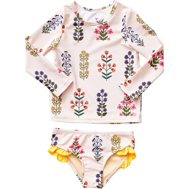 Baby Rash Guard Swim Set, Cloud Pink Floral Pink Chicken Swim