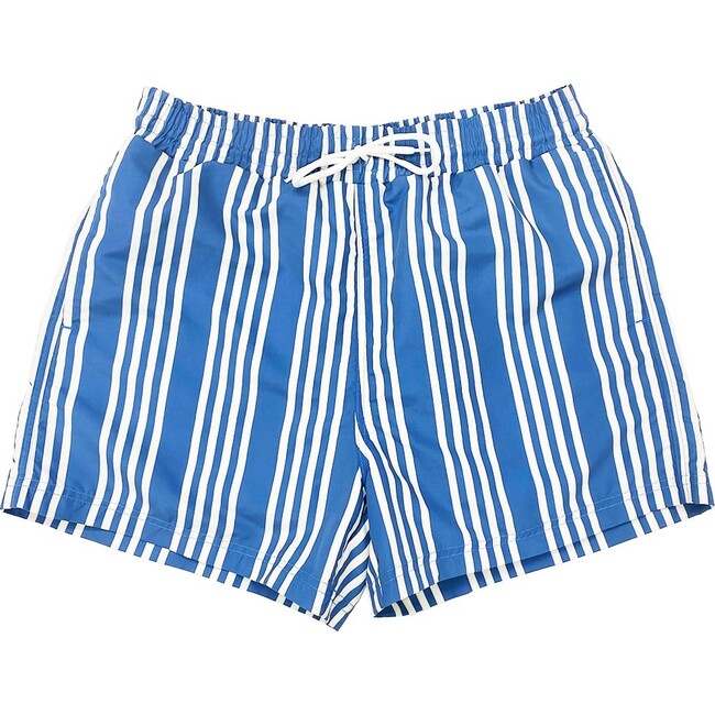 Men's Swim Trunk, Blue & White Stripe - Pink Chicken Papa & Mini ...