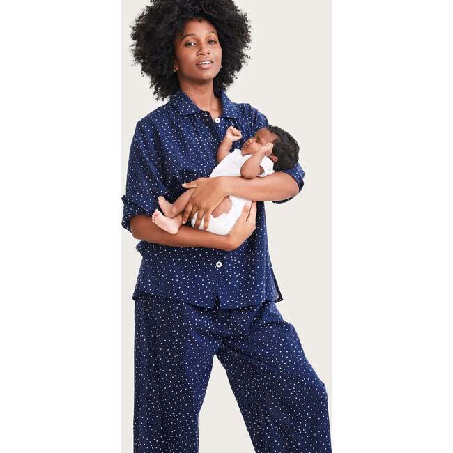 Women's Organic Cotton Pajama Set, Navy Pindot