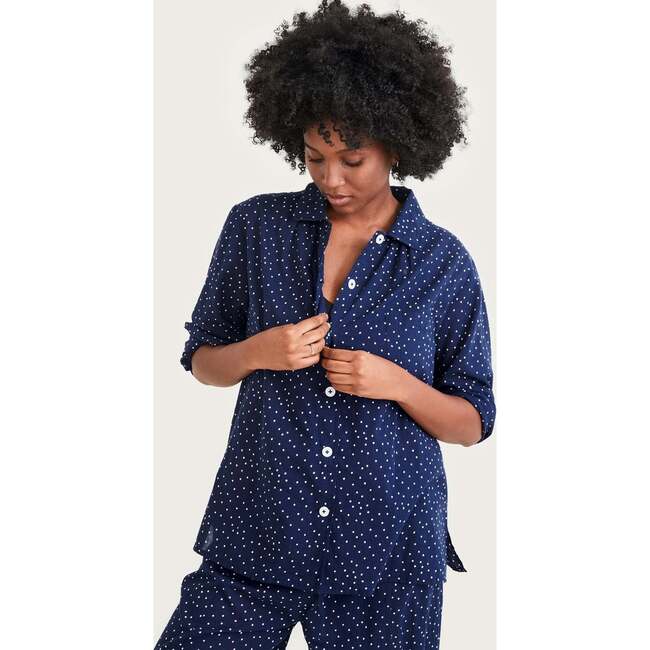 Women's Organic Cotton Pajama Set, Navy Pindot - Pajamas - 5