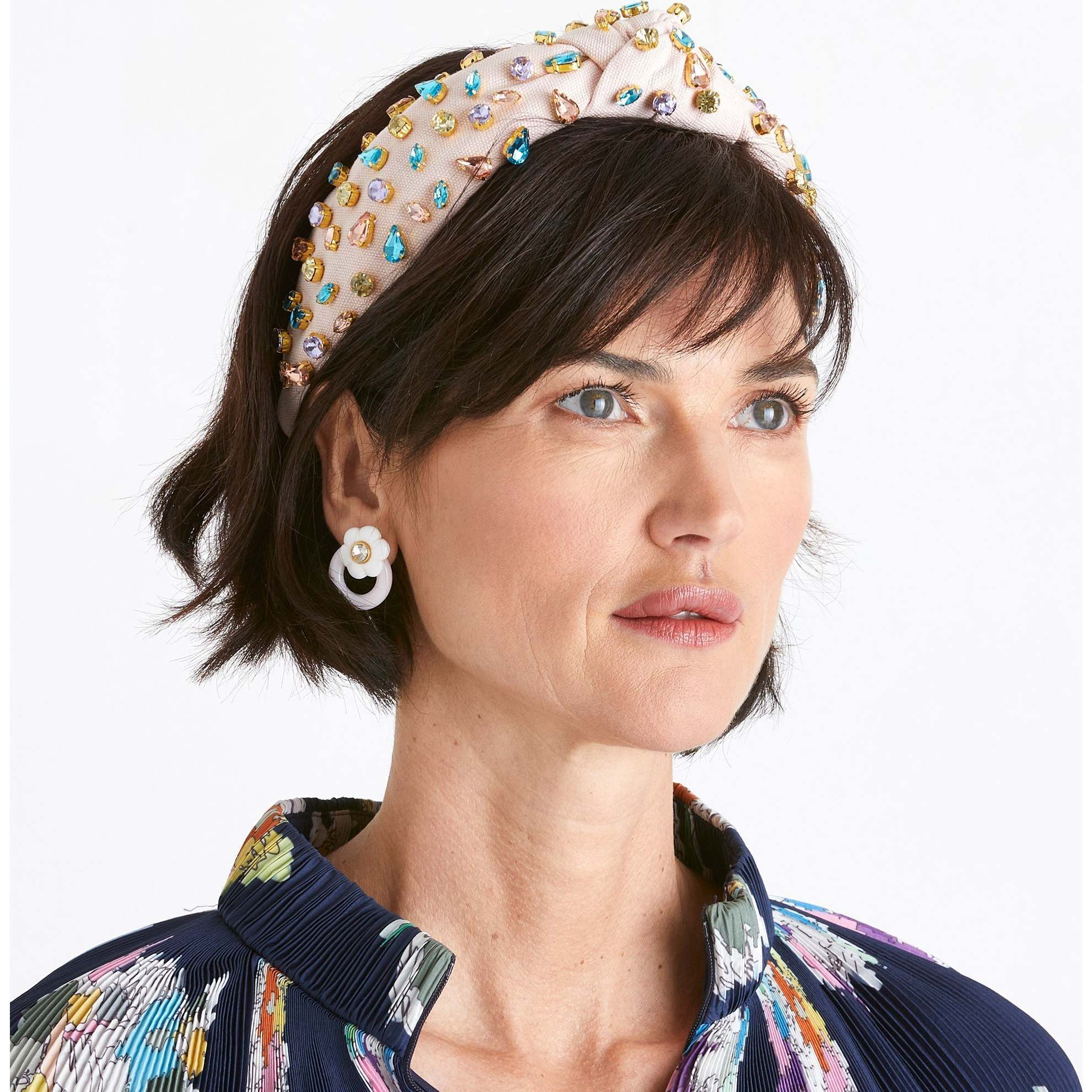 Lele Sadoughi Candy Jeweled Knotted Headband Crashing Waves Mixed Crystal Woven Knotted Headband – Chic  main image 4
