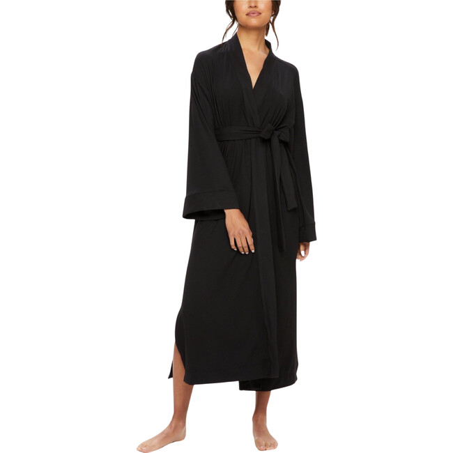 Women's Kaia Kimono Robe, Solid Black - Robes - 1