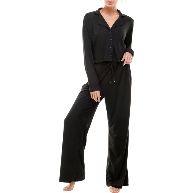Women's Riley Pj Set, Solid Black - Pajamas - 1