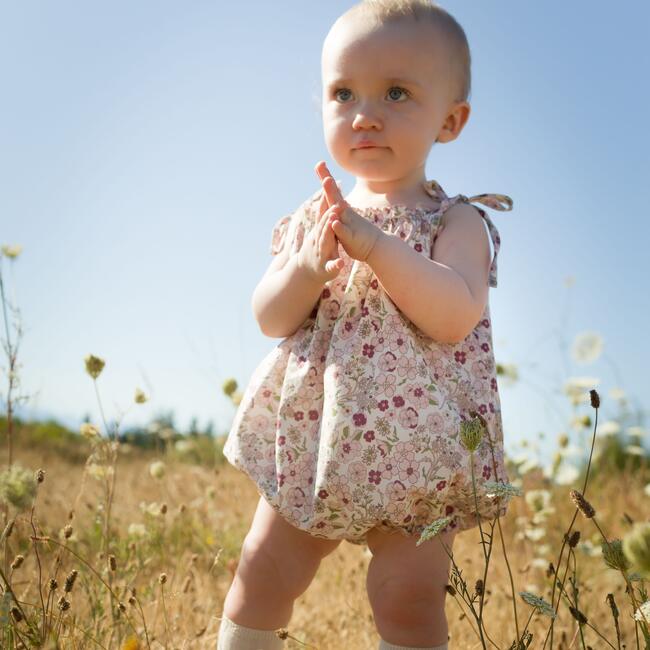 Strap Romper, Pink Ditsy - Rompers - 2