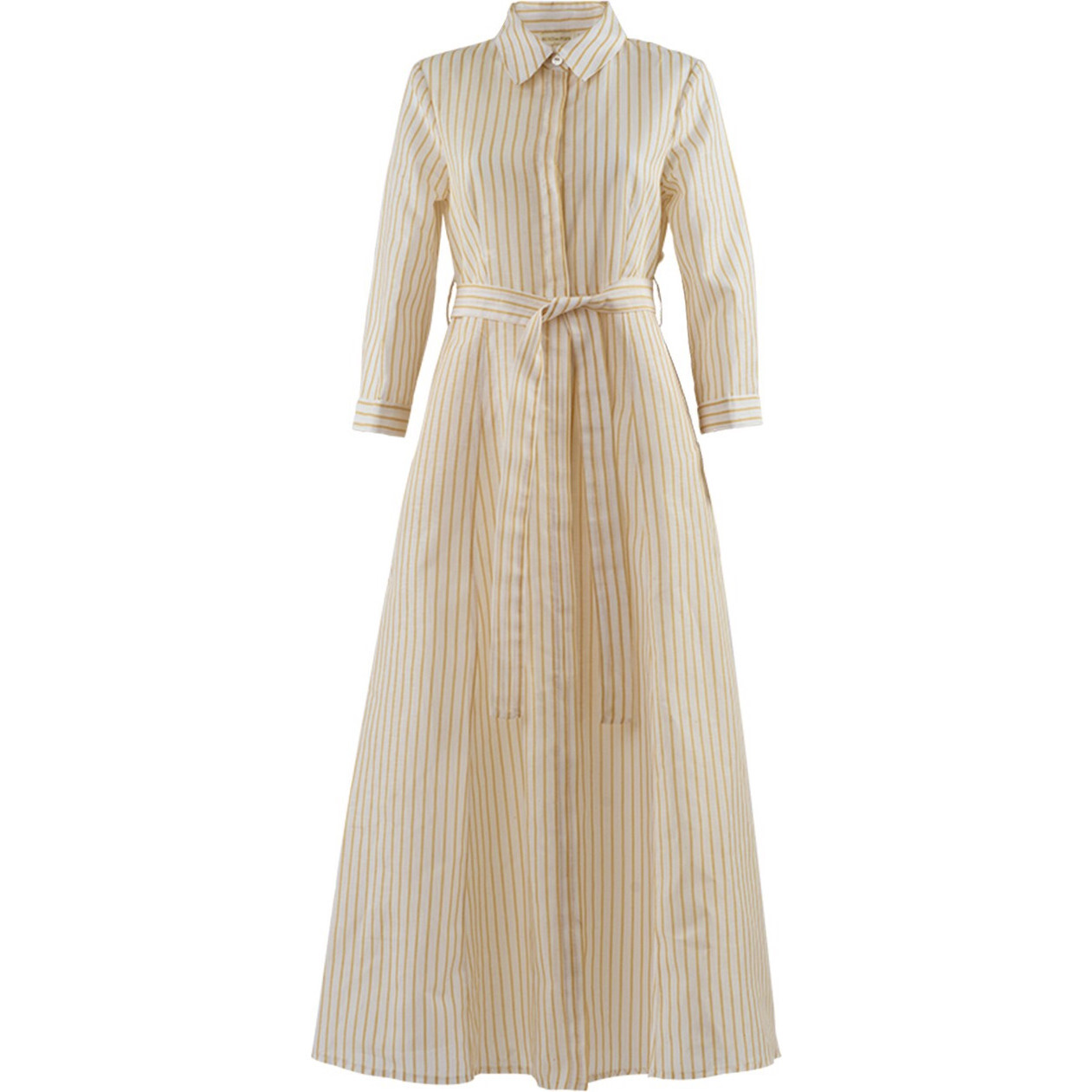 Women's Linen Shirt Dress, Yellow Stripes - Dresses - 1