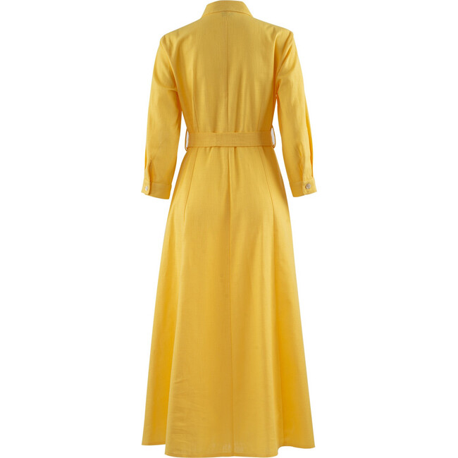 Women's Linen Shirt Dress, Yellow - Dresses - 2