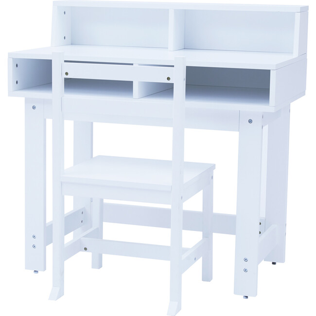 Desk & Chairs Set w/ Storage, White