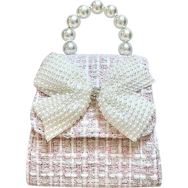 Tea Party Purse With Tweed Pearly Bow, Pink