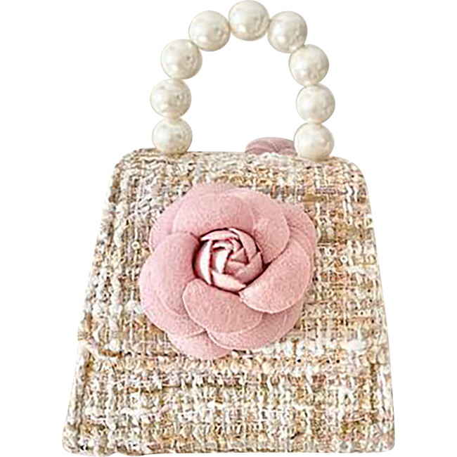 Pink Peony Tweed Tea Party Purse, Pink and Beige