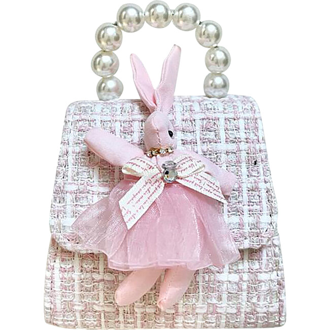Bunny on Tweed Tea Party Purse, Pink - Bags - 1