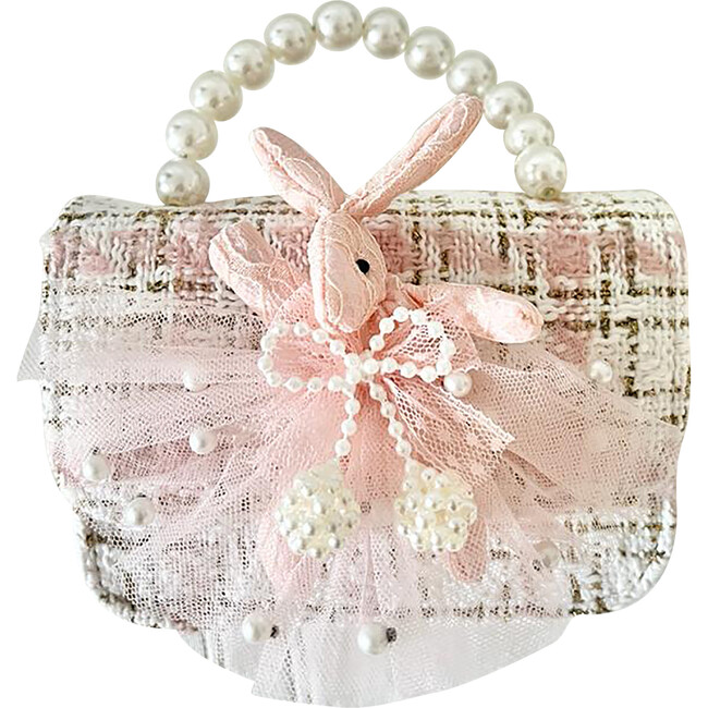 Bunny Pearl Tweed Purse, Pink - Bags - 1