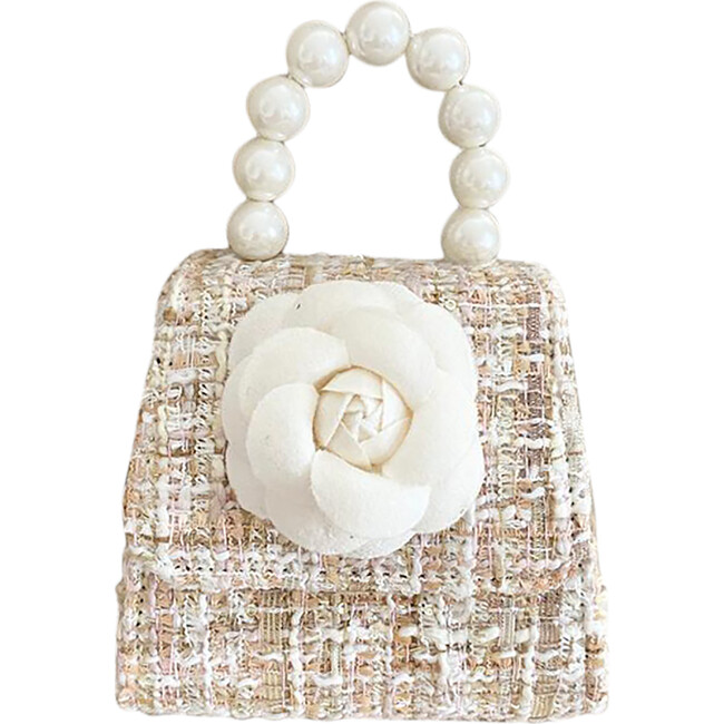 Tea Party Purse With Tweed Peony, Beige