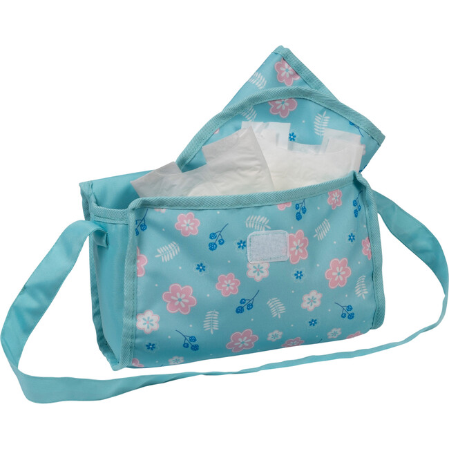 Baby Doll Diaper Bag - Blue Flower Power - Doll Accessories - 1