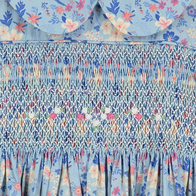 Maui Smocked Girls Dress, Blue Print - Dresses - 4