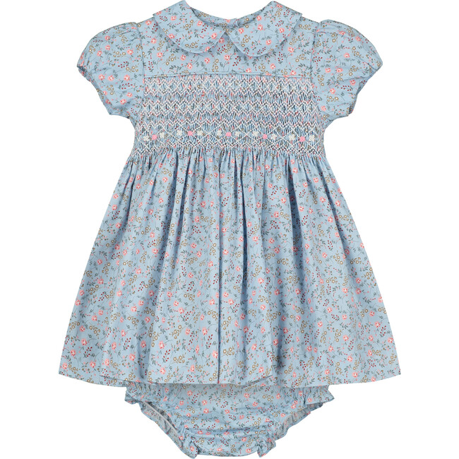 Juniper Smocked Baby Dress, Blue Print - Dresses - 1