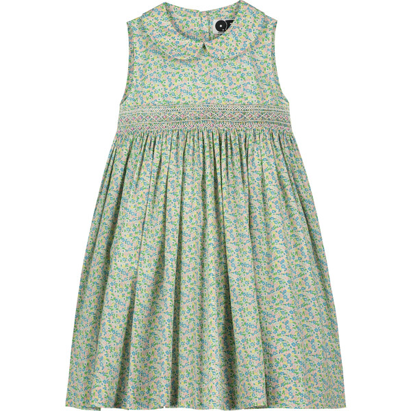 Frances Smocked Girls Dress, Green Blue Floral - Question Everything ...