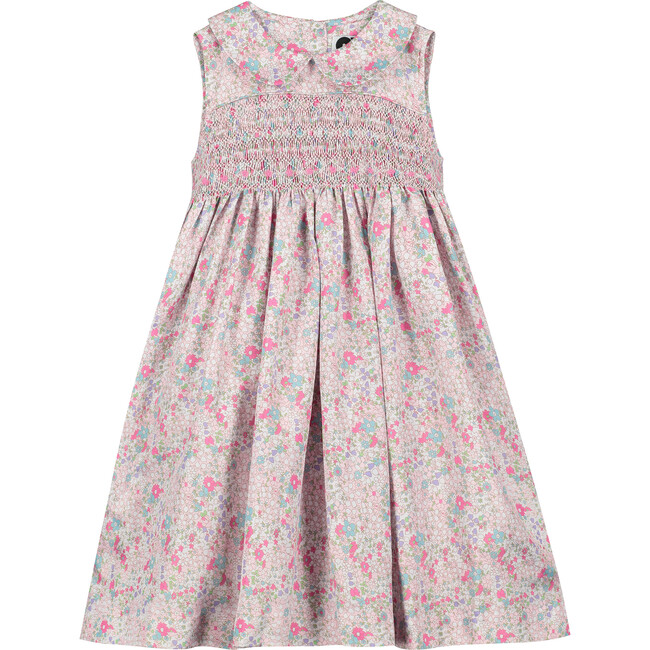 Elsie Smocked Girls Dress, Pink Multi - Dresses - 1