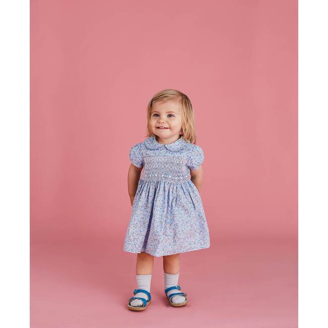 Juniper Smocked Baby Dress, Blue Print - Dresses - 2