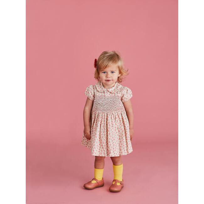 Catalina Smocked Baby Dress, Yellow Pink Print