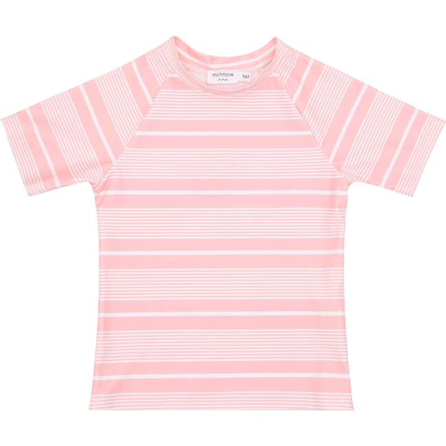 Unisex Sorbet Pink Stripe Short Sleeve Rashguard