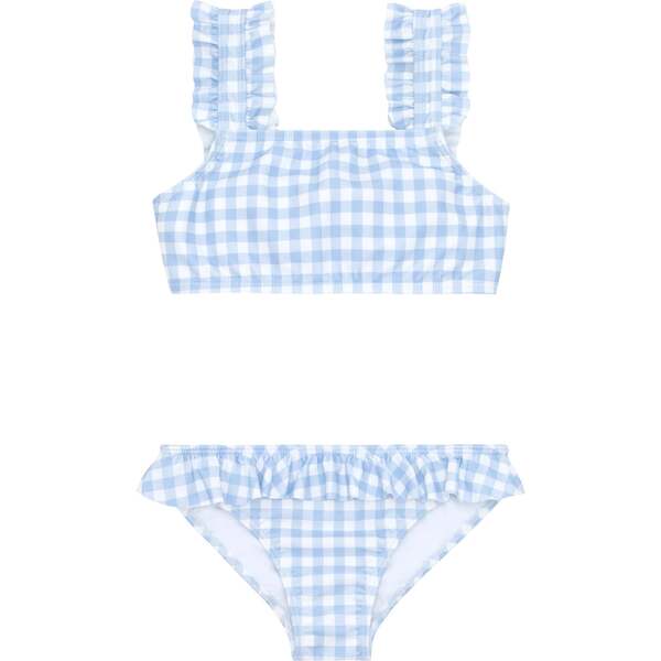 Girls Oasis Blue Gingham Ruffle Strap Bikini - Minnow Swim | Maisonette