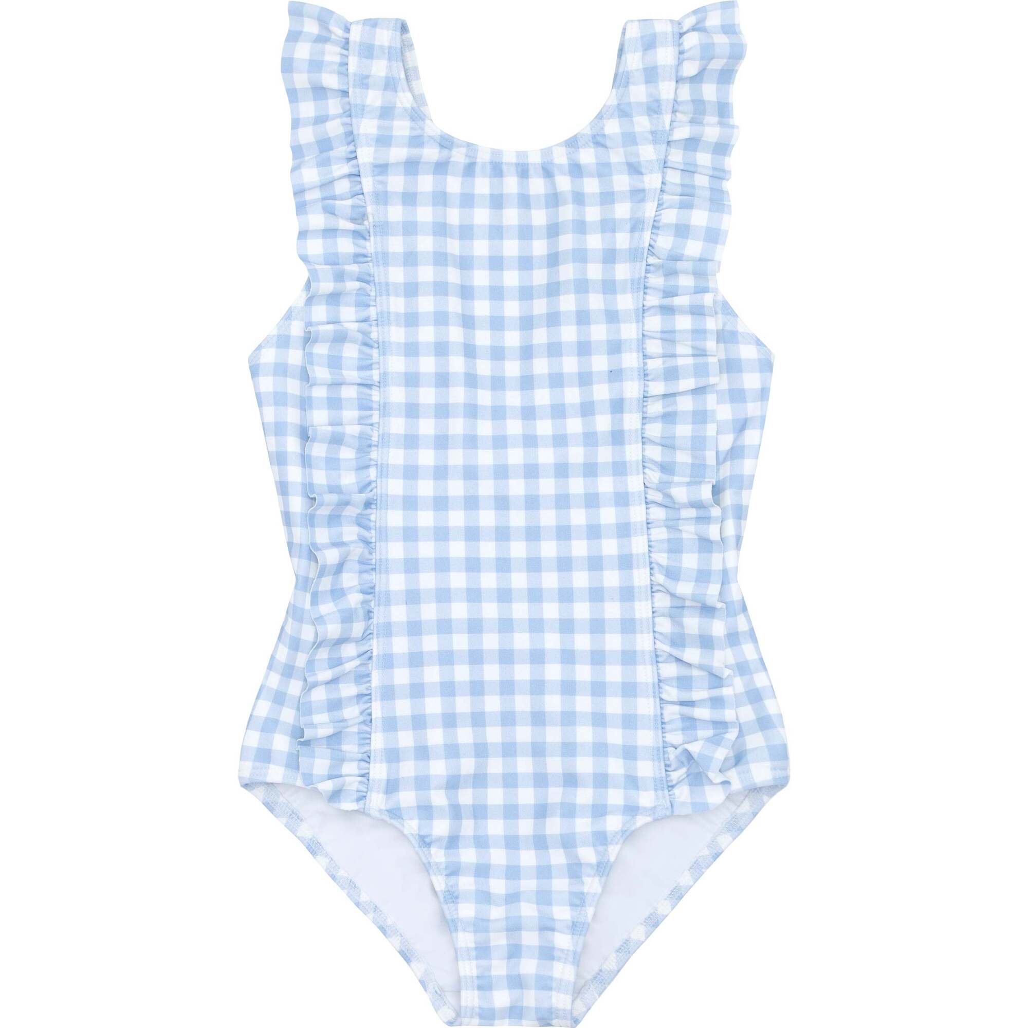 Girls Oasis Blue Gingham Ruffle One Piece - One Pieces - 1