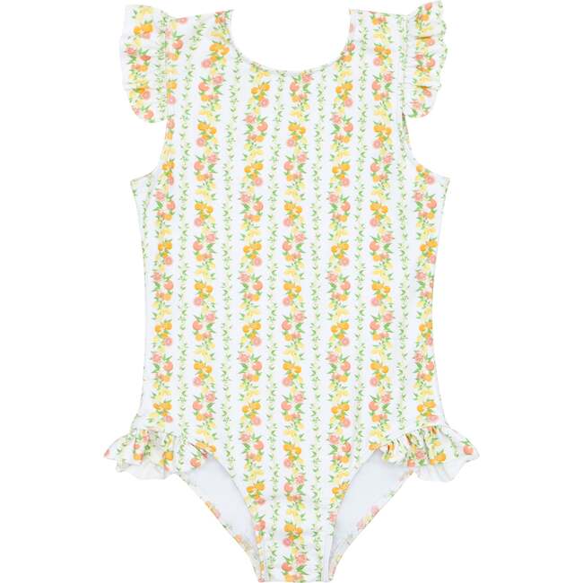 Girls Linear Citrus Ruffle Sleeve Rashguard One Piece - One Pieces - 1
